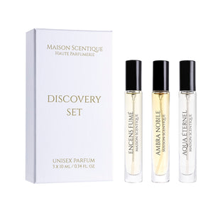 Discovery_set_perfumes_BOX by Maison Scentique Aqua Eternel, Ambra Nobile and Encens Fume